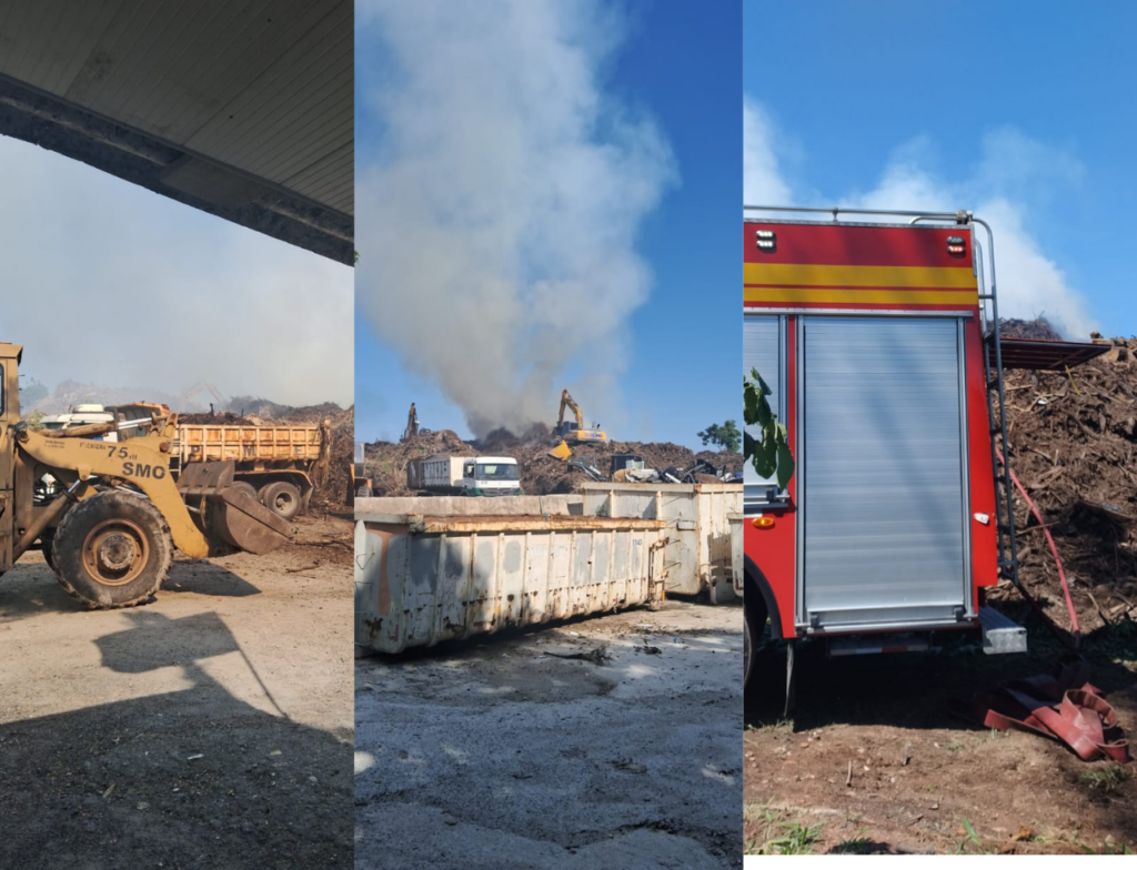 Bombeiros combatem incêndio com queima profunda no pátio da Comcap em Florianópolis