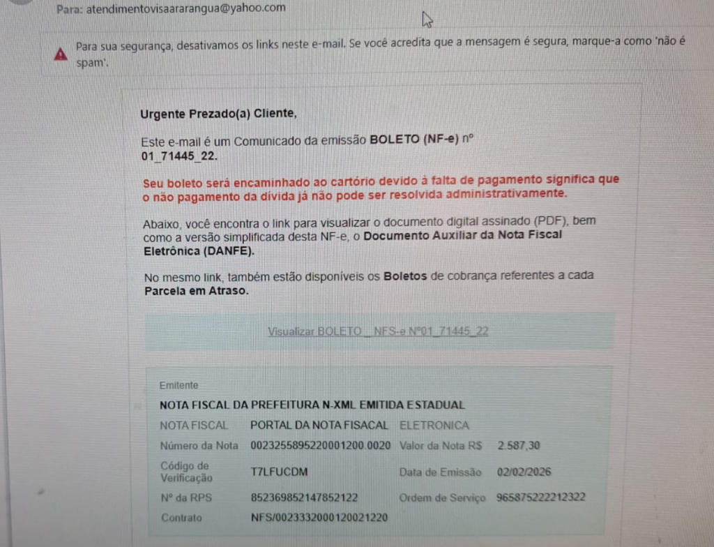 Prefeitura de Araranguá alerta para golpe com e-mails falsos de cobrança