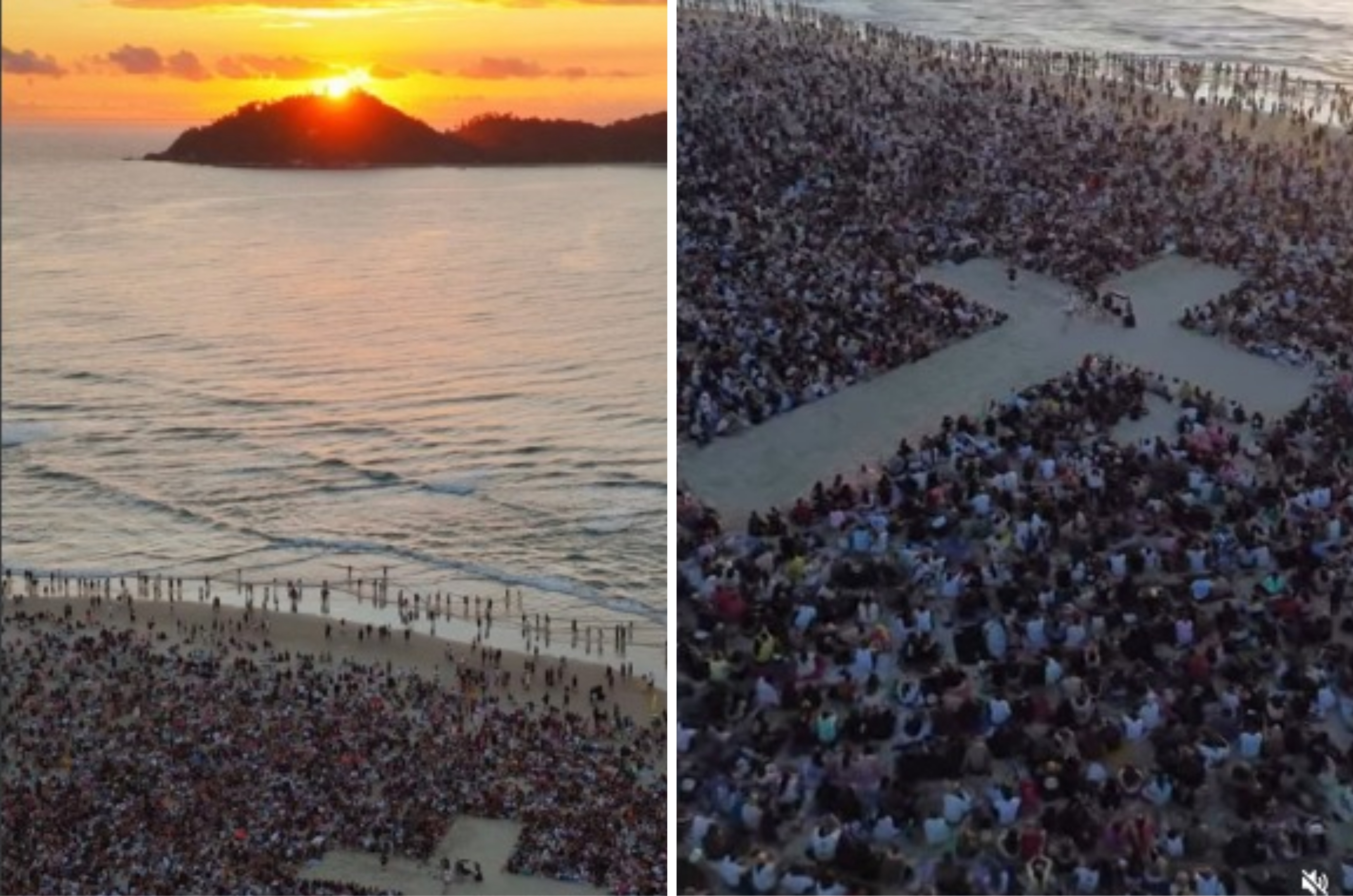 Multidão invade praia de Santa Catarina em culto ao nascer do sol