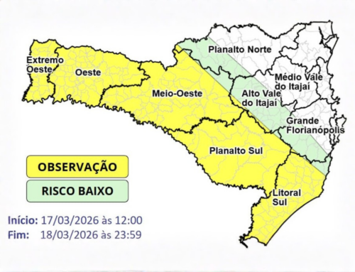 Defesa Civil alerta para temporais em Santa Catarina nesta terça