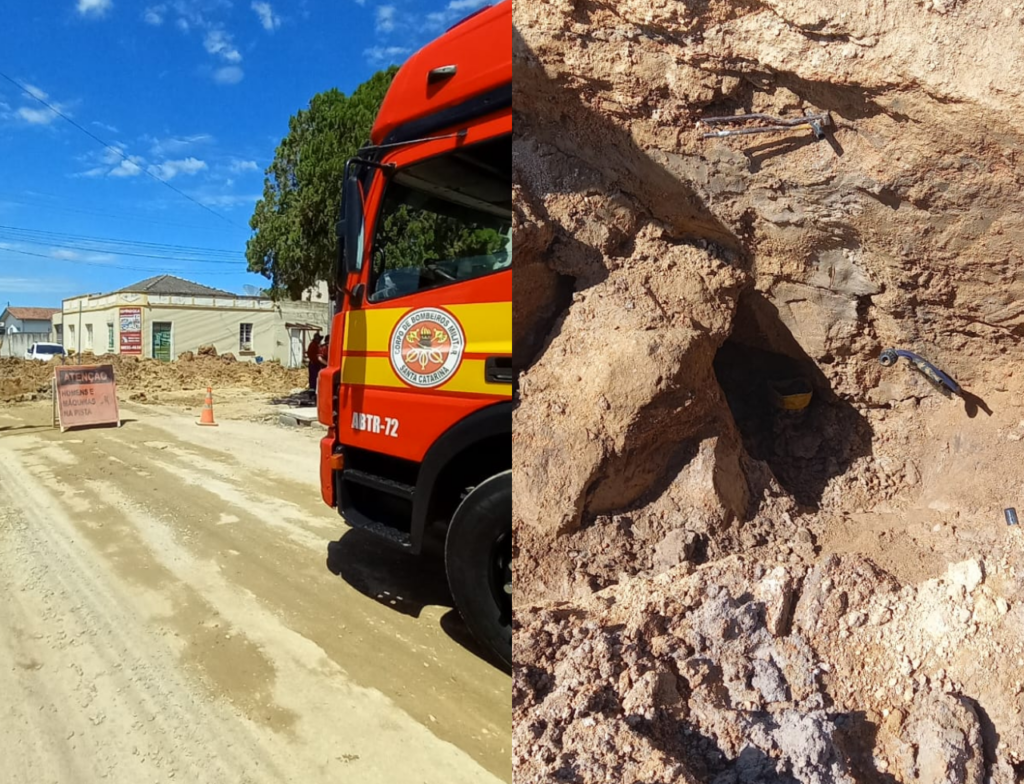 Idoso é resgatado após soterramento no Centro de Morro da Fumaça