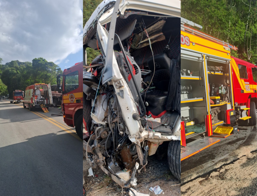 Acidente entre caminhões deixa motorista ferido na BR-282