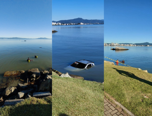 Carro cai na água na Beira-Mar Norte e mobiliza bombeiros em Florianópolis