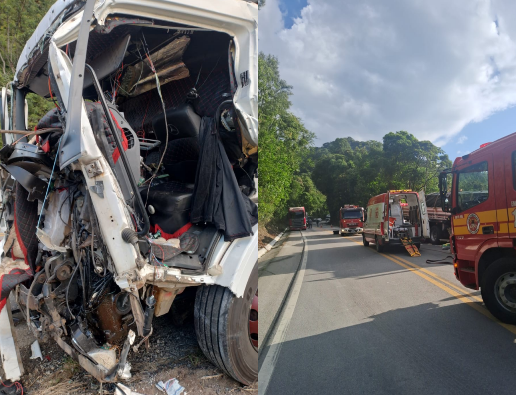 Colisão entre caminhões deixa motorista ferido na BR-282
