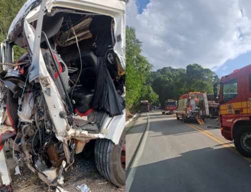 Colisão entre caminhões deixa motorista ferido na BR-282