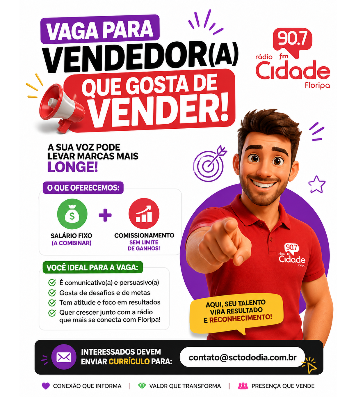 Banner Vaga Vendedor Floripa