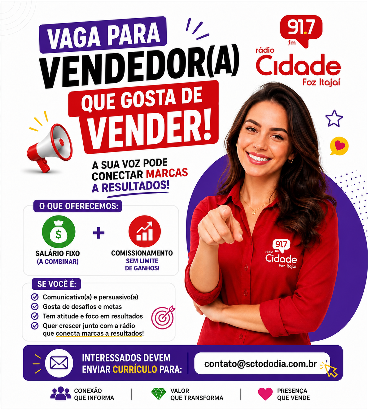 Banner vaga vendedor FOZ ITAJAÍ