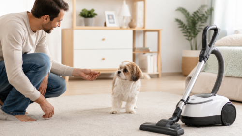 Cachorro com medo de aspirador: como acostumar sem forçar
