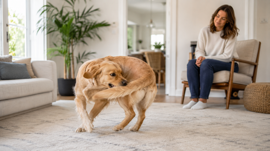 Cachorro correndo atrás do rabo: quando se preocupar? - Imagem criada com IA