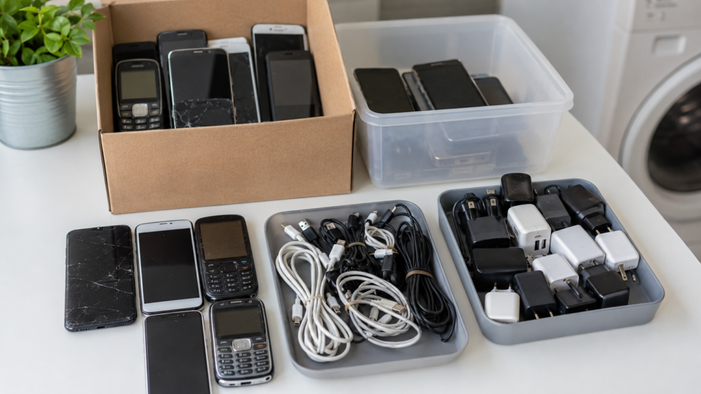 Celulares antigos e cabos: como descartar eletrônicos pequenos - Imagem criada com IA