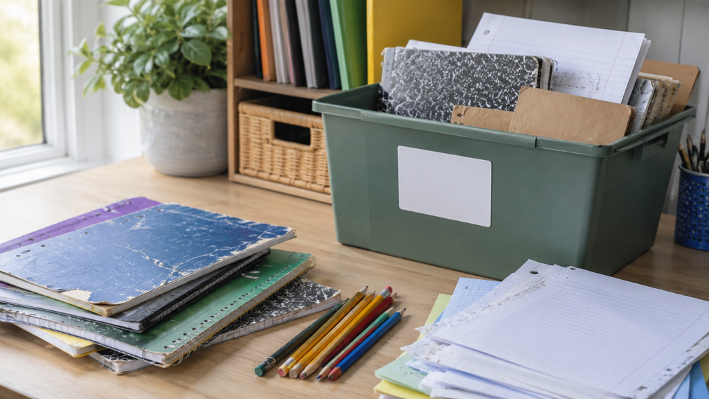 Material escolar usado: o que reaproveitar e o que reciclar - Imagem criada com IA