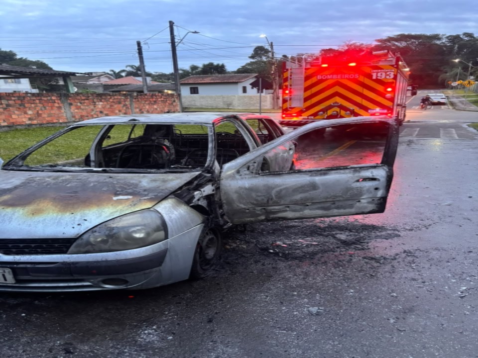 Carro é incendiado em Criciúma com cachorro dentro; animal é resgatado