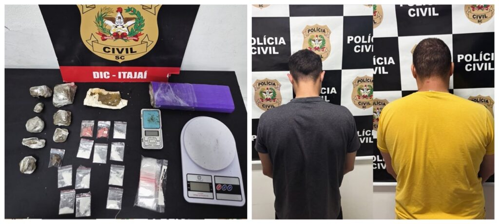 Dupla é presa por tráfico de drogas em Navegantes. - Foto: Divulgação/PCSC