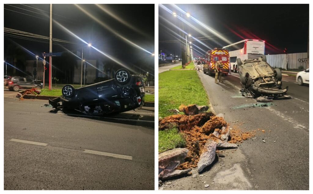 Condutor fica ferido após capotamento de veículo em avenida de Itajaí. - Foto: Divulgação/CBMSC