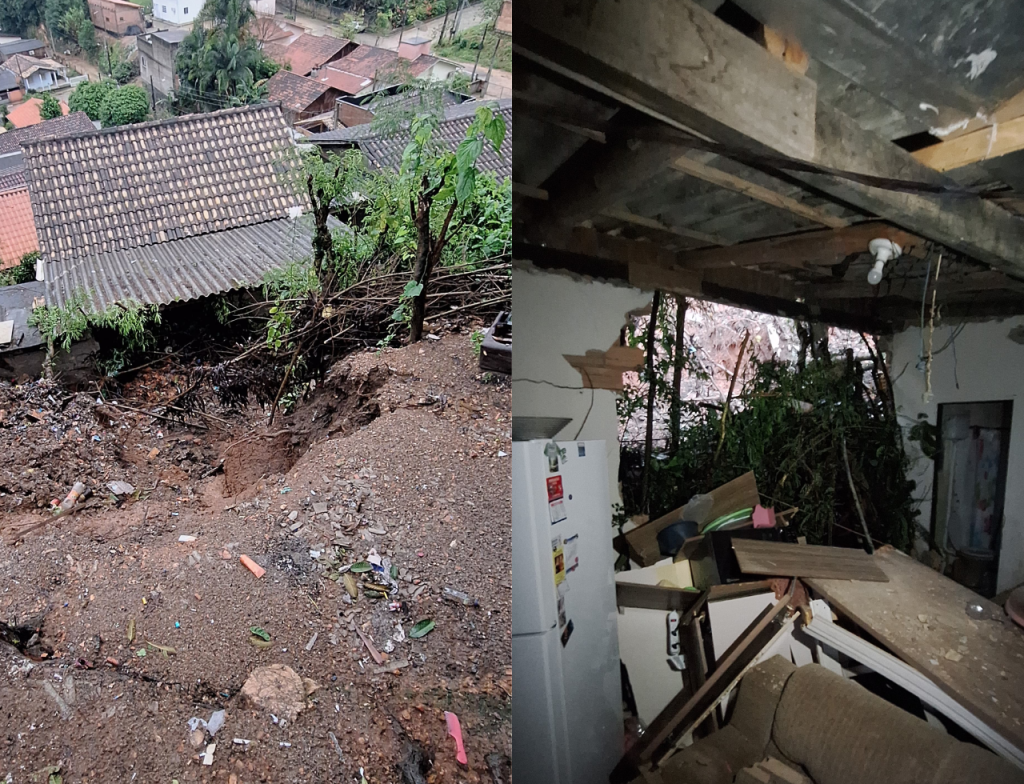 Deslizamento derruba parede e ameaça estrutura de casa em Braço do Norte - Foto: Divulgação/CBMSC