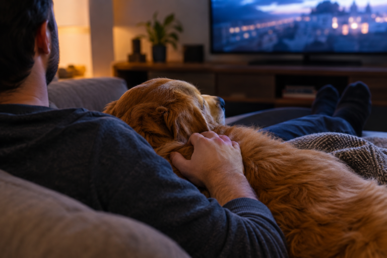 Fazer carinho no cachorro vendo TV pode dizer mais do que você imagina