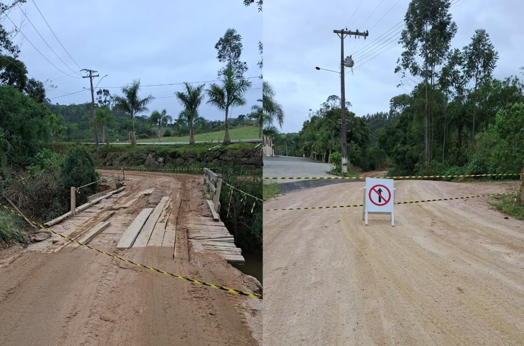 Ponte entre Urussanga e Orleans é interditada após chuvas - Foto: Divulgação/Prefeitura de Urussanga