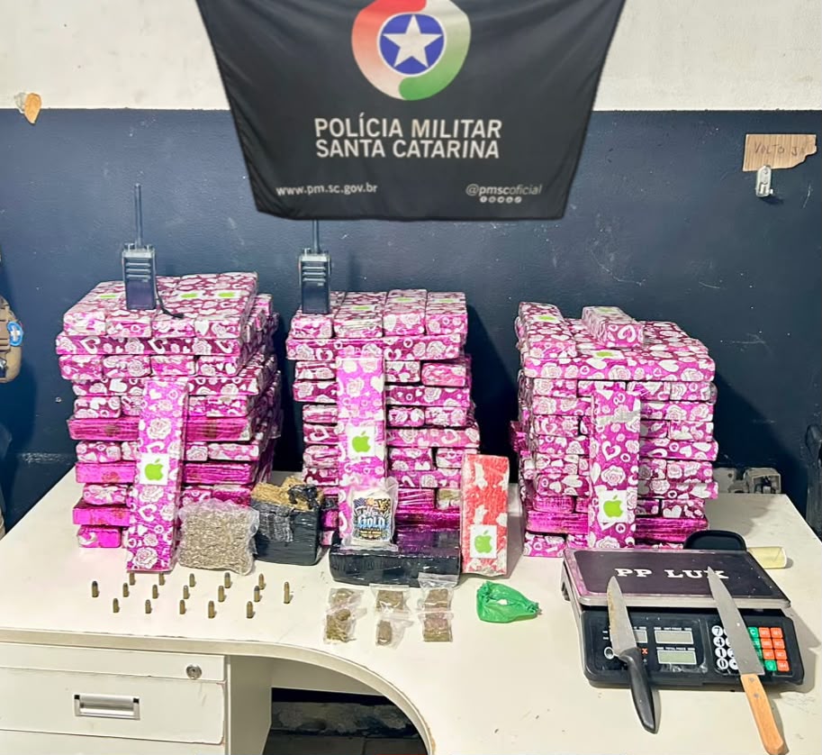 Ação policial apreende mais de 115 quilos de maconha e prende homem em Navegantes. - Foto: Divulgação/PMSC