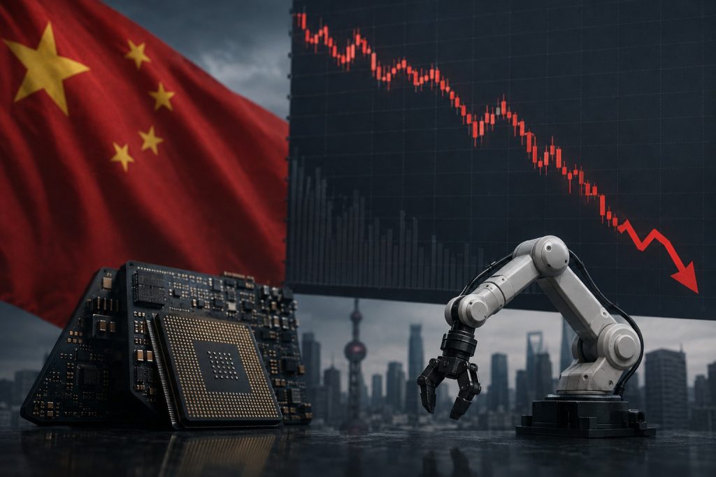 Bolsa chinesa despenca e perde US$ 480 bilhões com crise da IA - Imagem: Ilustrativa/Gerada por IA