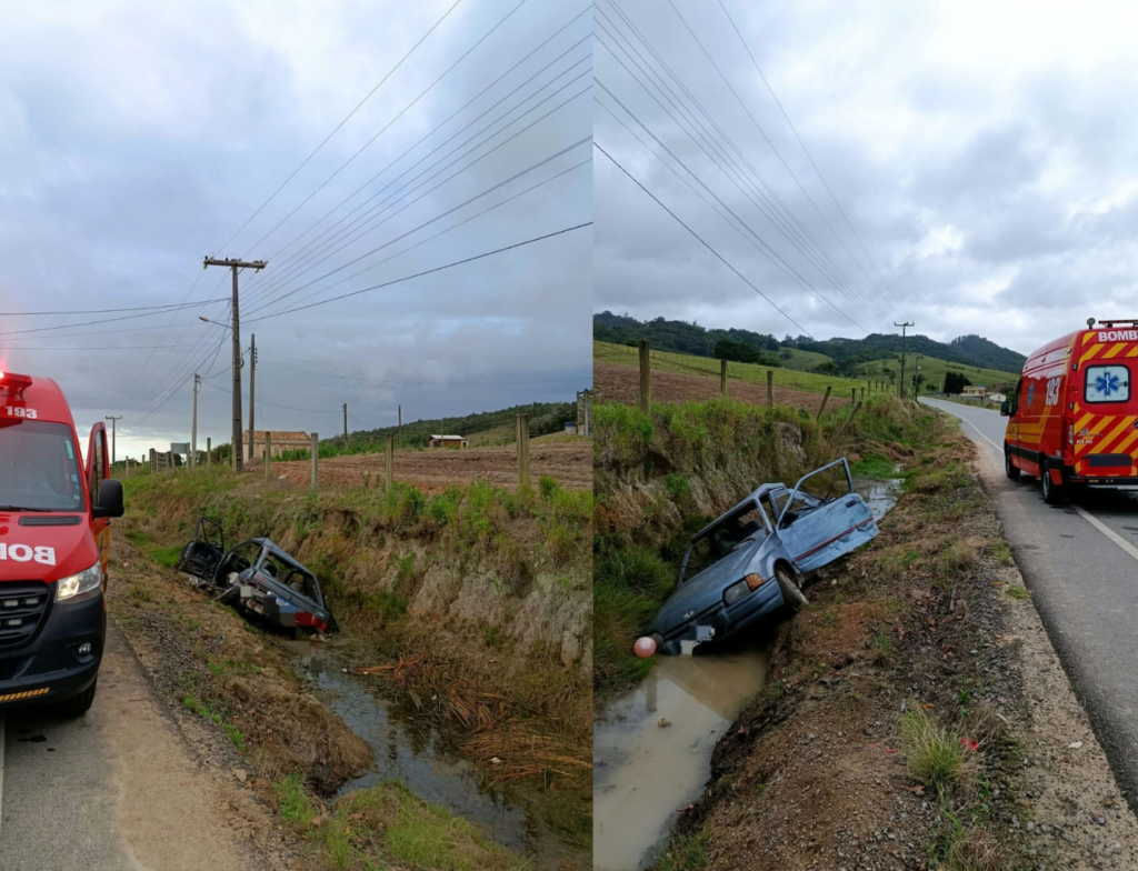 Colisão entre carro e caminhão deixa motorista ferido em Treze de Maio - Foto: Divulgação/CBMSC