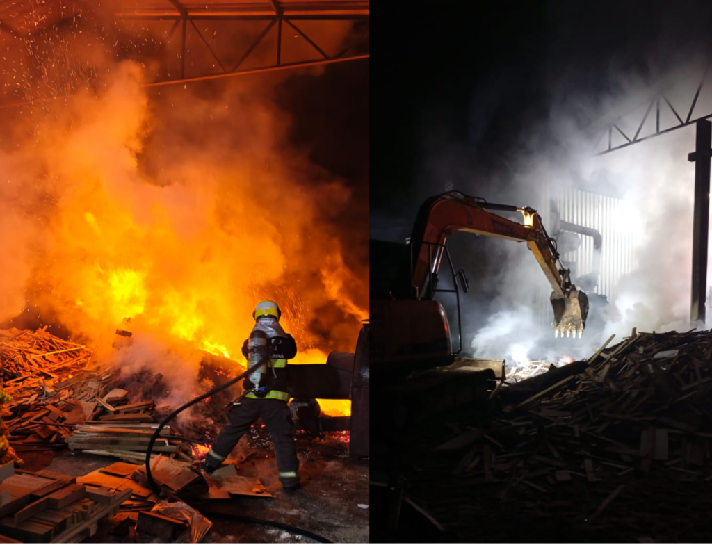 Incêndio atinge fábrica de batata palha às margens da BR-101 em SC - Foto: Divulgação/CBMSC