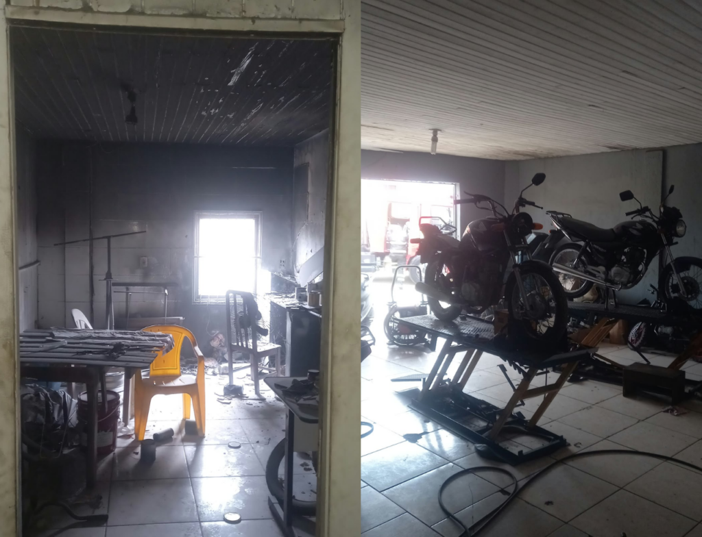 Princípio de incêndio atinge oficina de motos em Içara - Foto: Divulgação/CBMSC